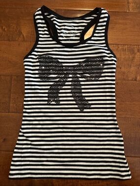 INC International Concepts Black and White Striped Tank with Sequin Bow